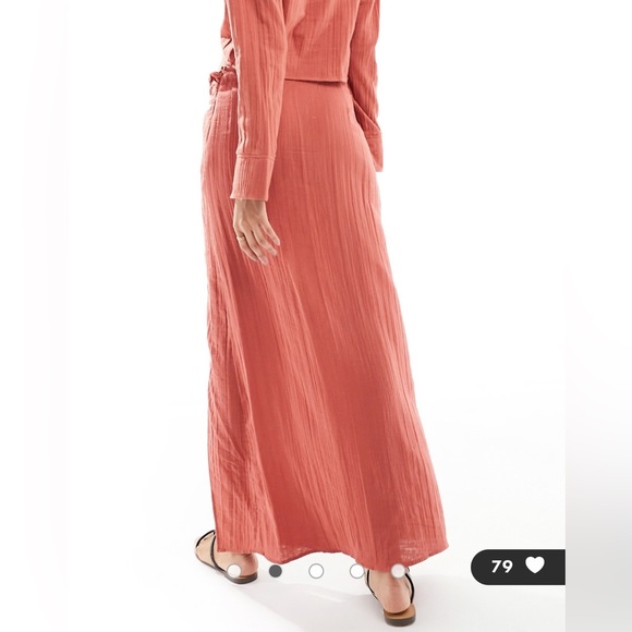 ASOS DESIGN cheesecloth side knot maxi skirt in terracotta - Picture 4 of 5